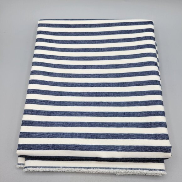 Navy White Striped Cotton Upholstery Fabric 1 2/3 Yards 64 Inches Wide Nautical - Picture 1 of 4